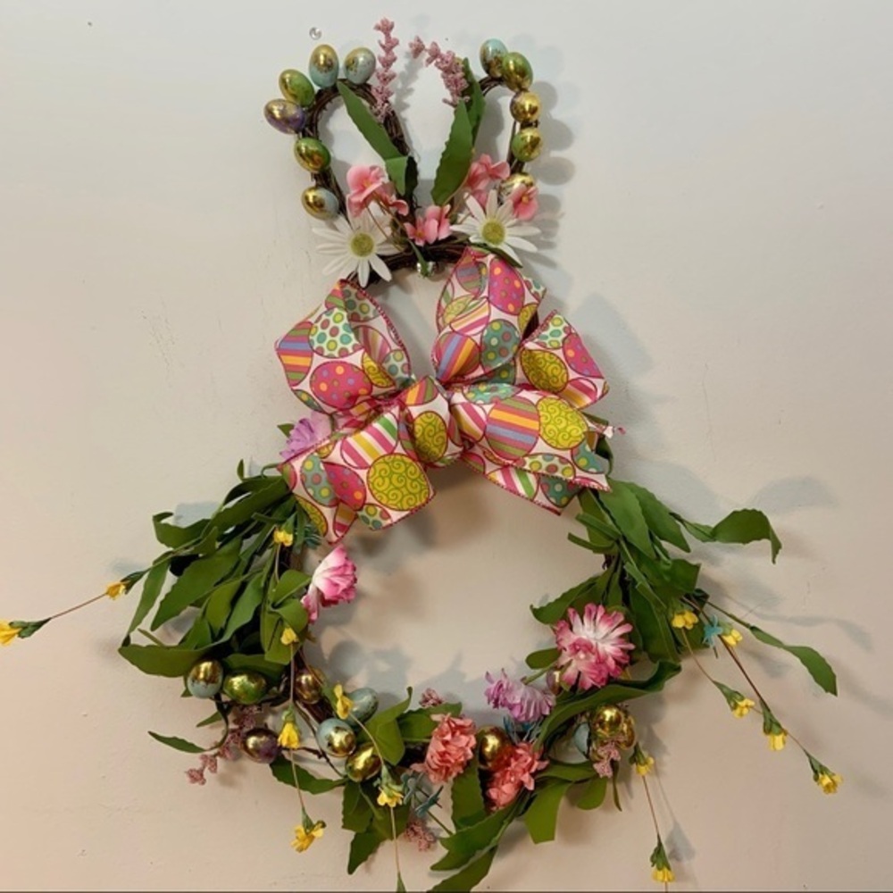 New Easter Bunny Spring Grapevine Floral Door Wall Wreath